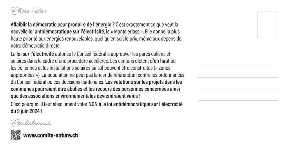 Carte postale non à la loi sur l'électricité